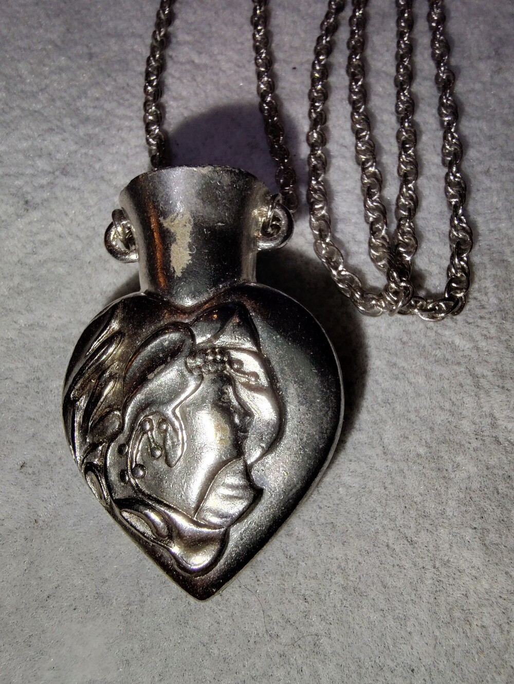 Vintage Silver Vase "Posey" Pendant Necklace with Nouveau Profile Relief
